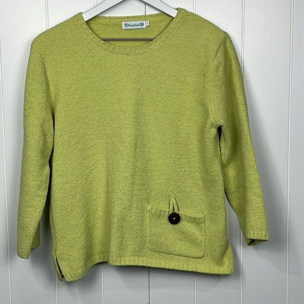 Lulu Women’s Sweater Lime Green S Pullover Crew Neck Pocket Stretch Casual EUC
